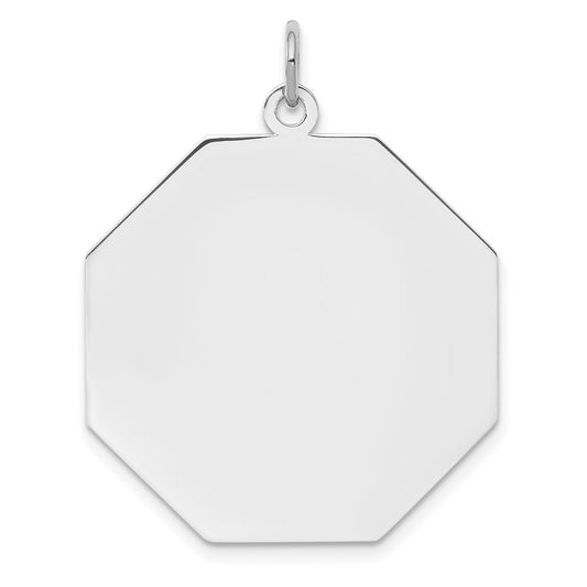 Sterling Silver Ss Rh-Plt Engraveable Octagon Polished Front/Satin Back Disc Charm