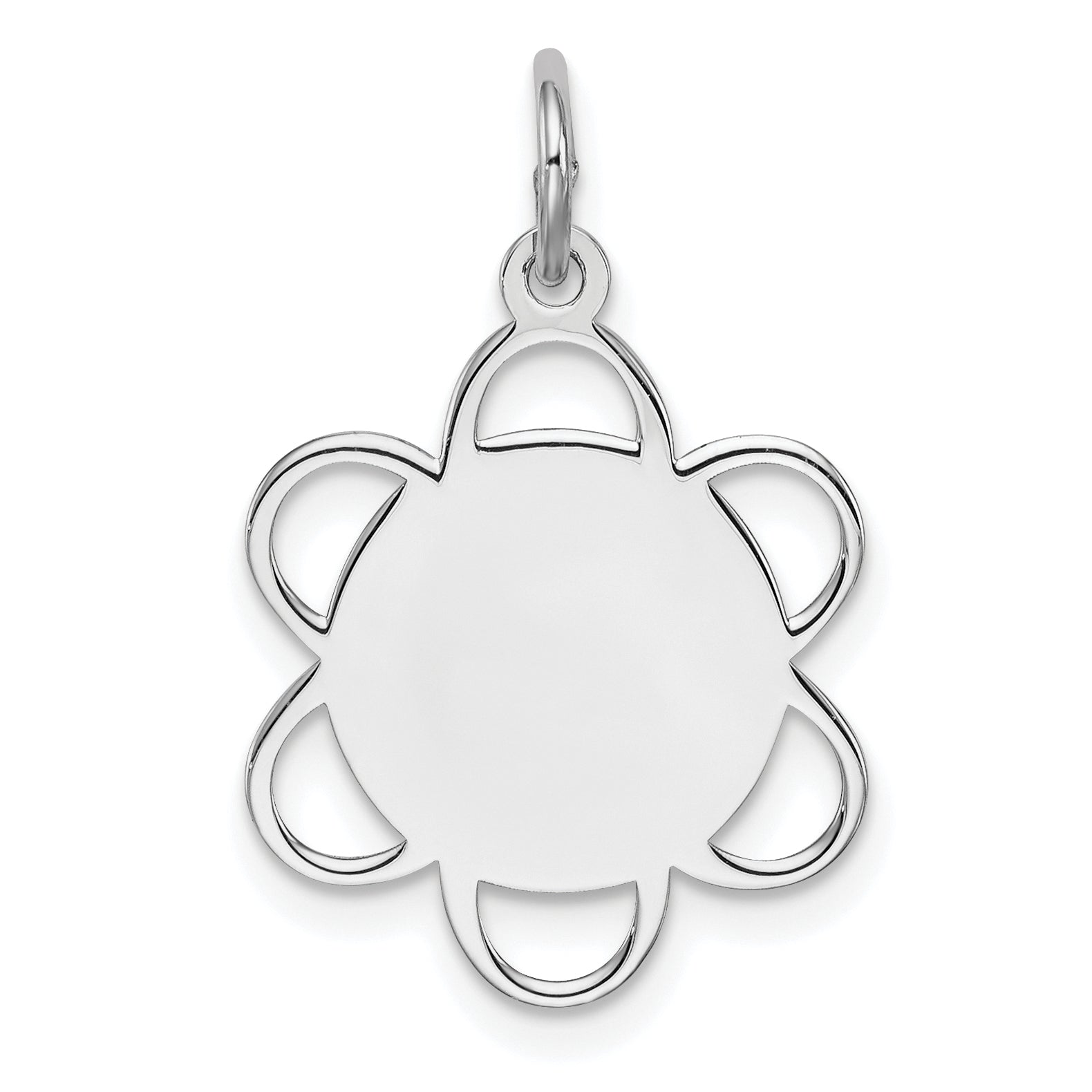 Sterling Silver Rh-Plt Engravable Polished Front/Satin Back Disc Charm