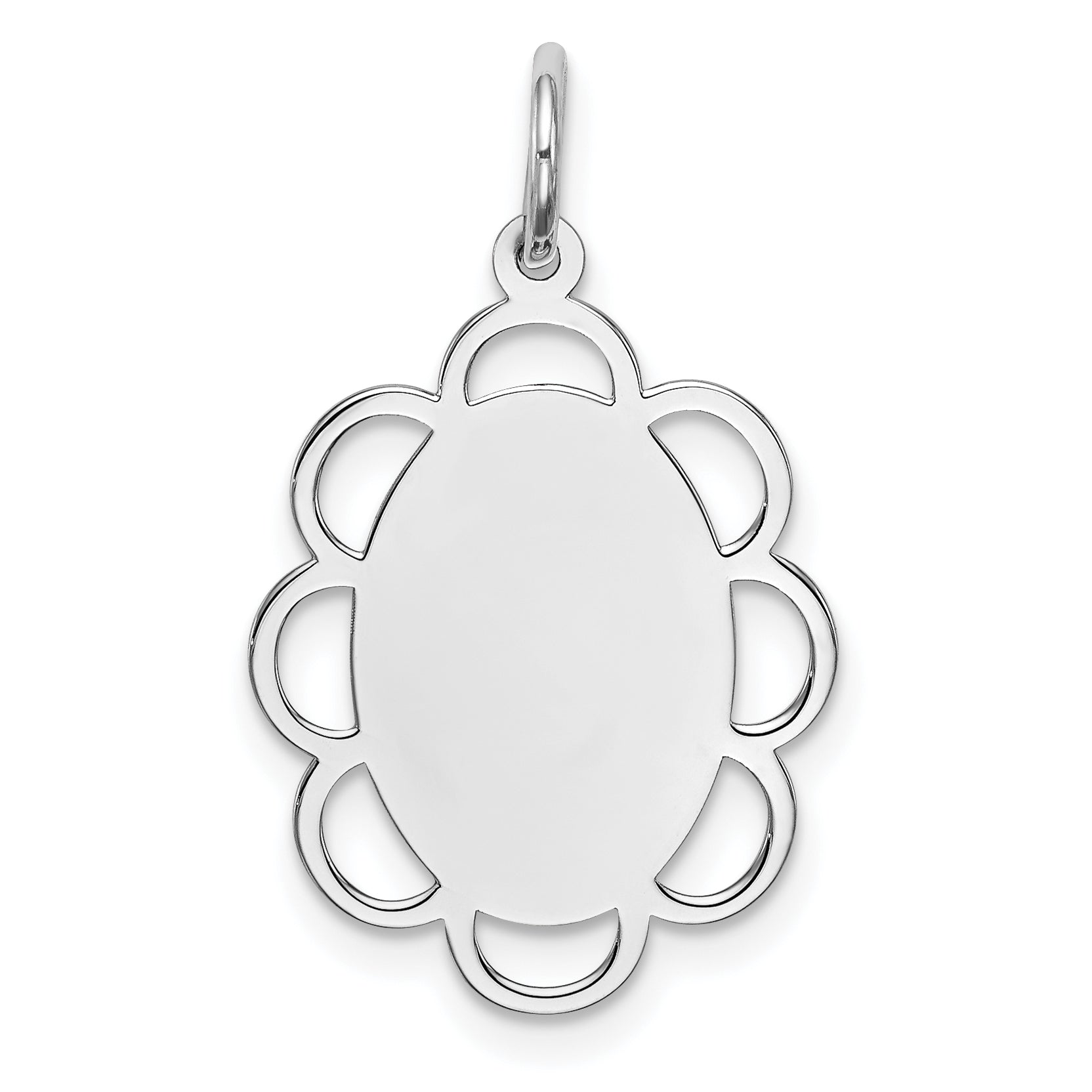 Sterling Silver Rh-Plt Engraveable Polished Front/Satin Back Disc Charm