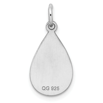Sterling Silver Ss Rh-Plt Engraveable Teardrop Polished Front/Satin Back Disc Charm