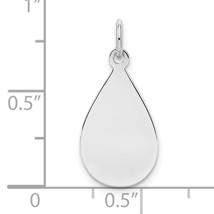 Sterling Silver Ss Rh-Plt Engraveable Teardrop Polished Front/Satin Back Disc Charm