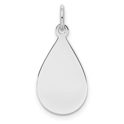 Sterling Silver Ss Rh-Plt Engraveable Teardrop Polished Front/Satin Back Disc Charm