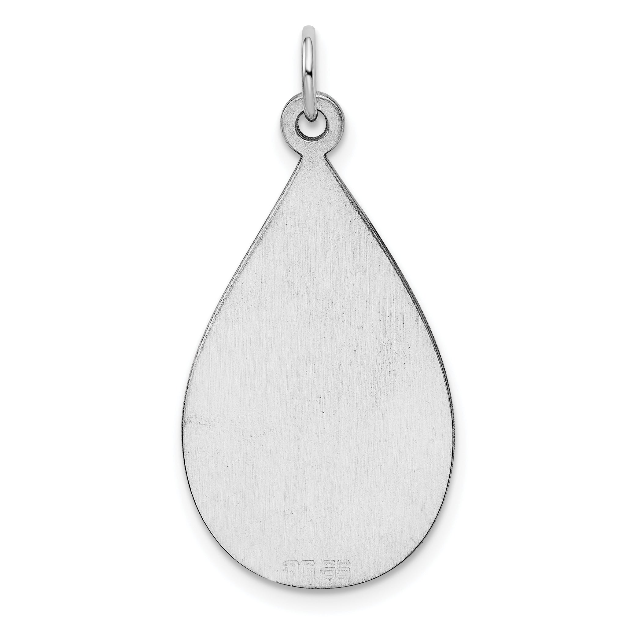 Sterling Silver Ss Rh-Plt Engraveable Teardrop Polished Front/Satin Back Disc Charm