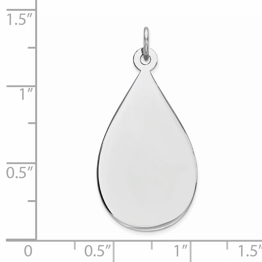 Sterling Silver Ss Rh-Plt Engraveable Teardrop Polished Front/Satin Back Disc Charm