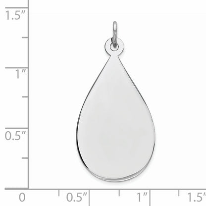 Sterling Silver Ss Rh-Plt Engraveable Teardrop Polished Front/Satin Back Disc Charm