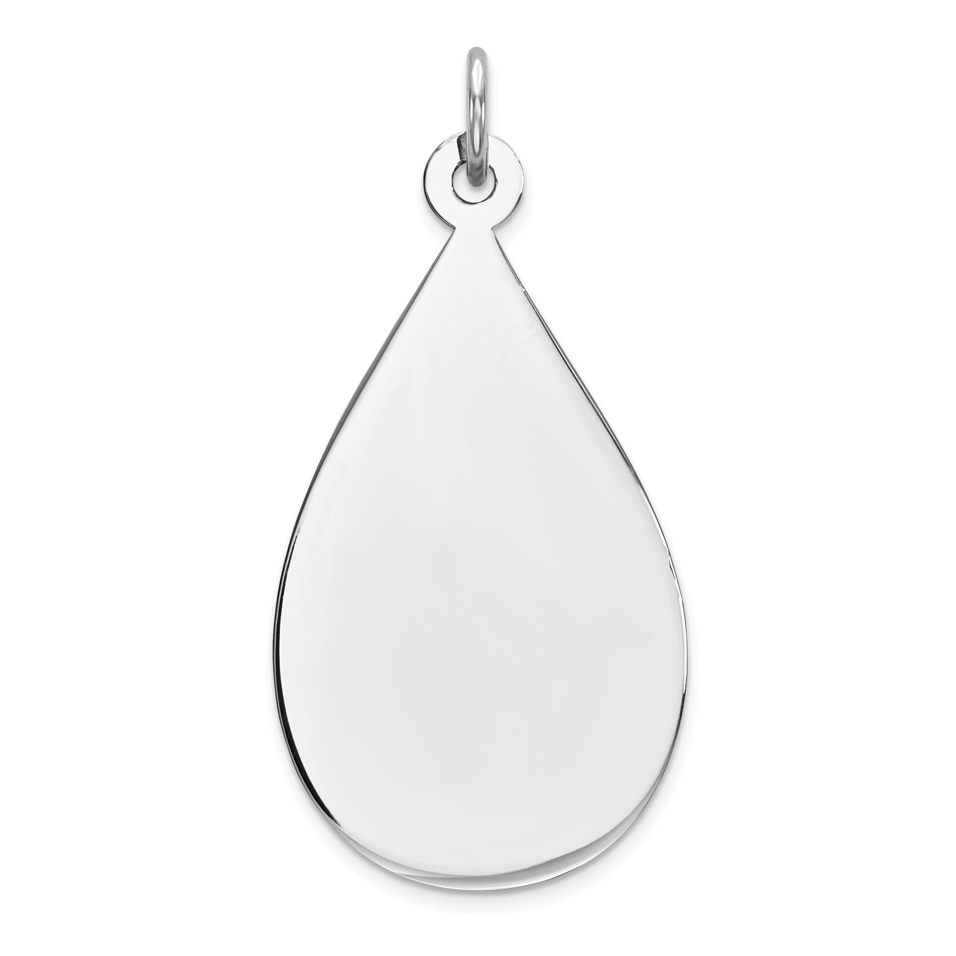 Sterling Silver Ss Rh-Plt Engraveable Teardrop Polished Front/Satin Back Disc Charm