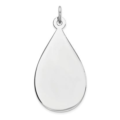 Sterling Silver Ss Rh-Plt Engraveable Teardrop Polished Front/Satin Back Disc Charm
