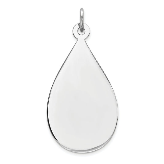 Sterling Silver Ss Rh-Plt Engraveable Teardrop Polished Front/Satin Back Disc Charm