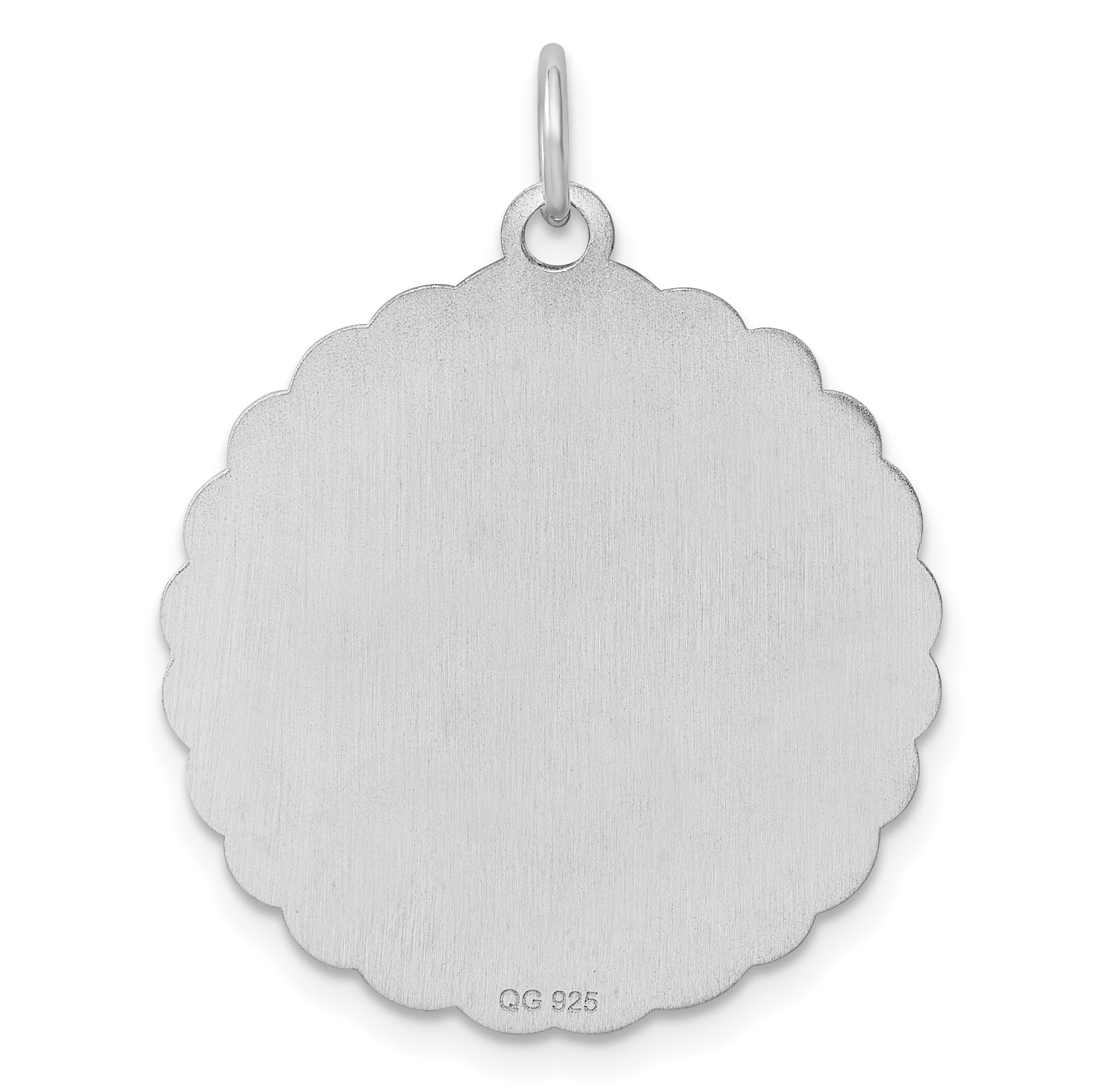 Sterling Silver Ss Rh-Plt Engraveable Scalloped Patterned Polished Front/Satin Back Charm