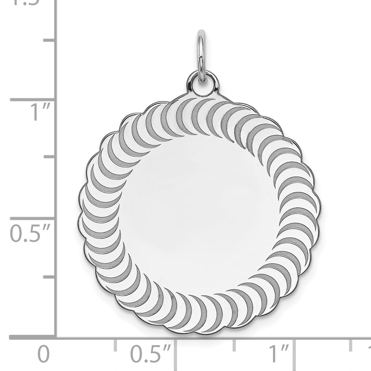 Sterling Silver Ss Rh-Plt Engraveable Scalloped Patterned Polished Front/Satin Back Charm