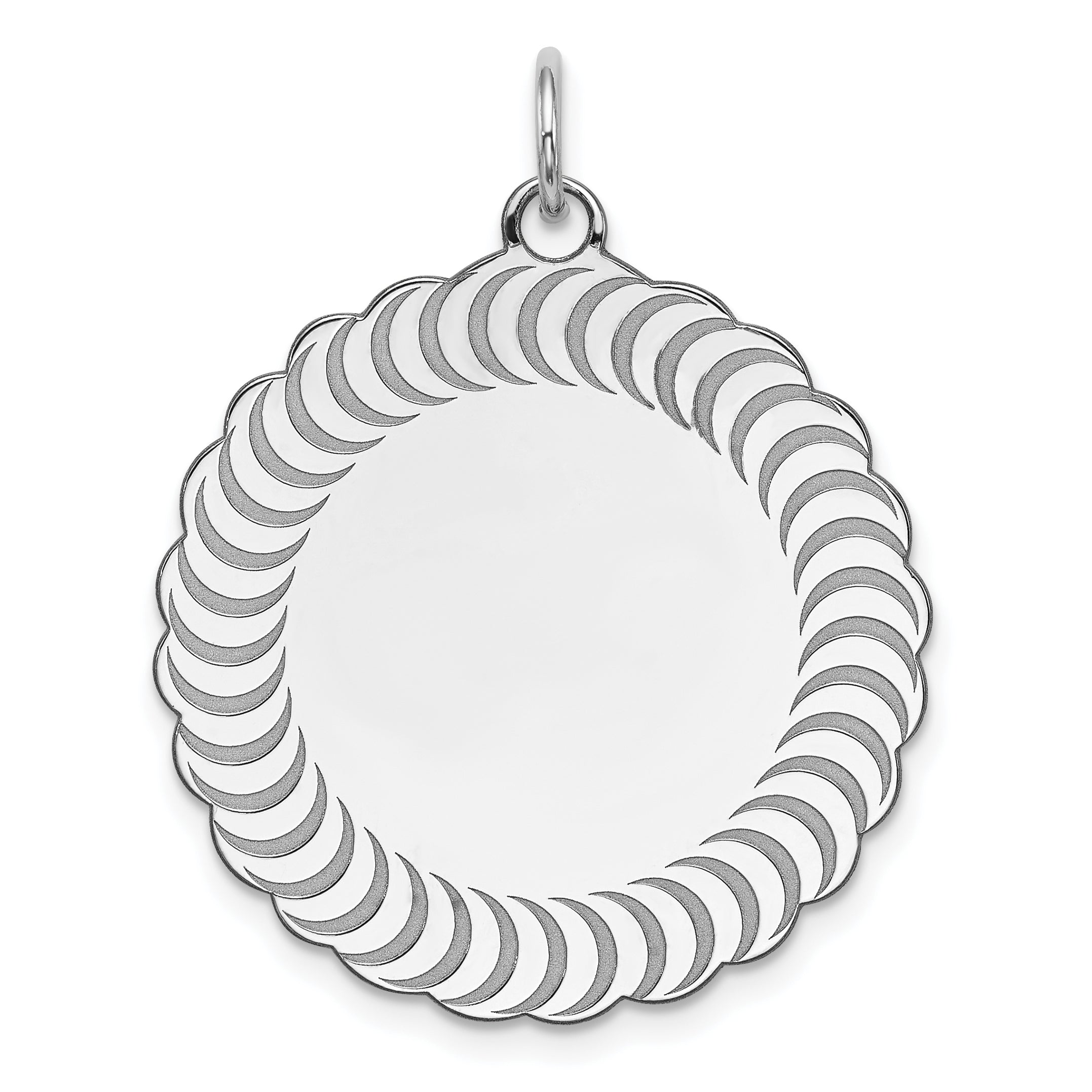 Sterling Silver Ss Rh-Plt Engraveable Scalloped Patterned Polished Front/Satin Back Charm