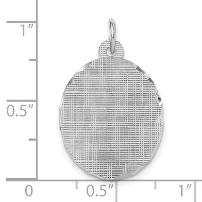 Sterling Silver Ss Rh-Plt Engraveable Oval Patterned Polished Front/Satin Back Disc Charm