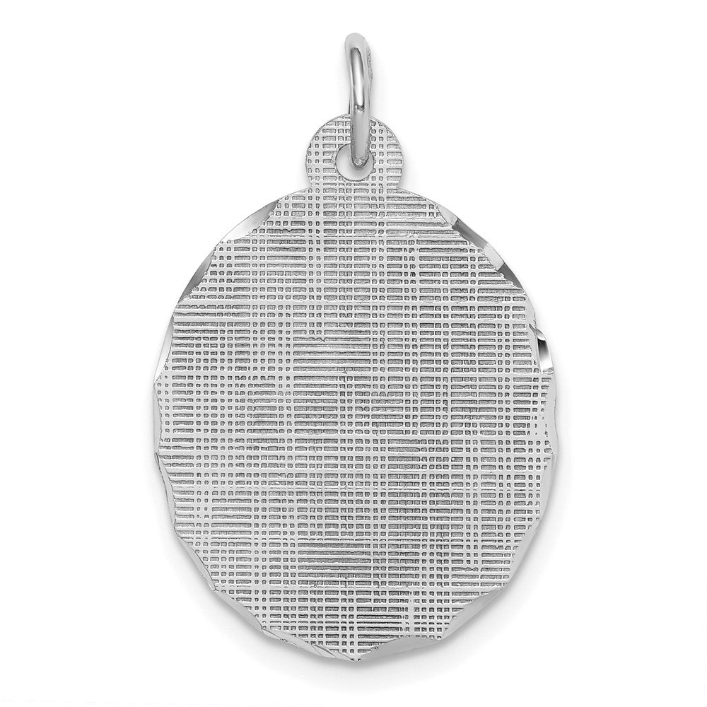 Sterling Silver Ss Rh-Plt Engraveable Oval Patterned Polished Front/Satin Back Disc Charm