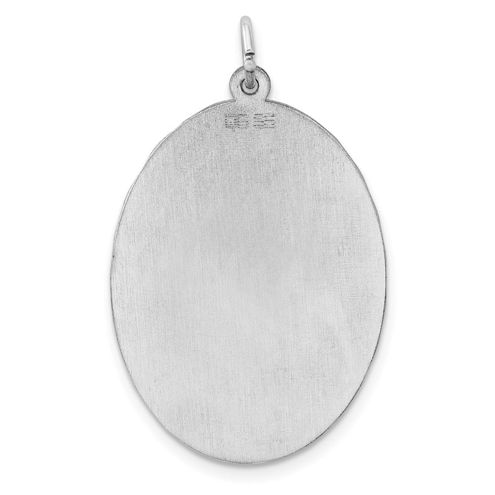 Sterling Silver Ss Rh-Plt Engraveable Oval Patterned Polished Front/Satin Back Disc Charm