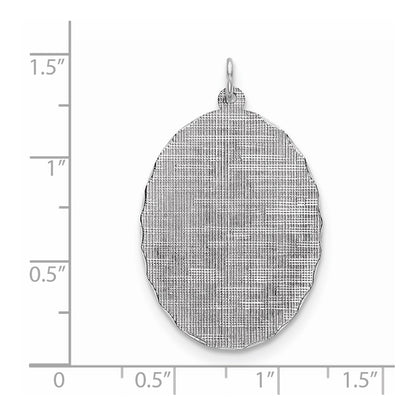 Sterling Silver Ss Rh-Plt Engraveable Oval Patterned Polished Front/Satin Back Disc Charm