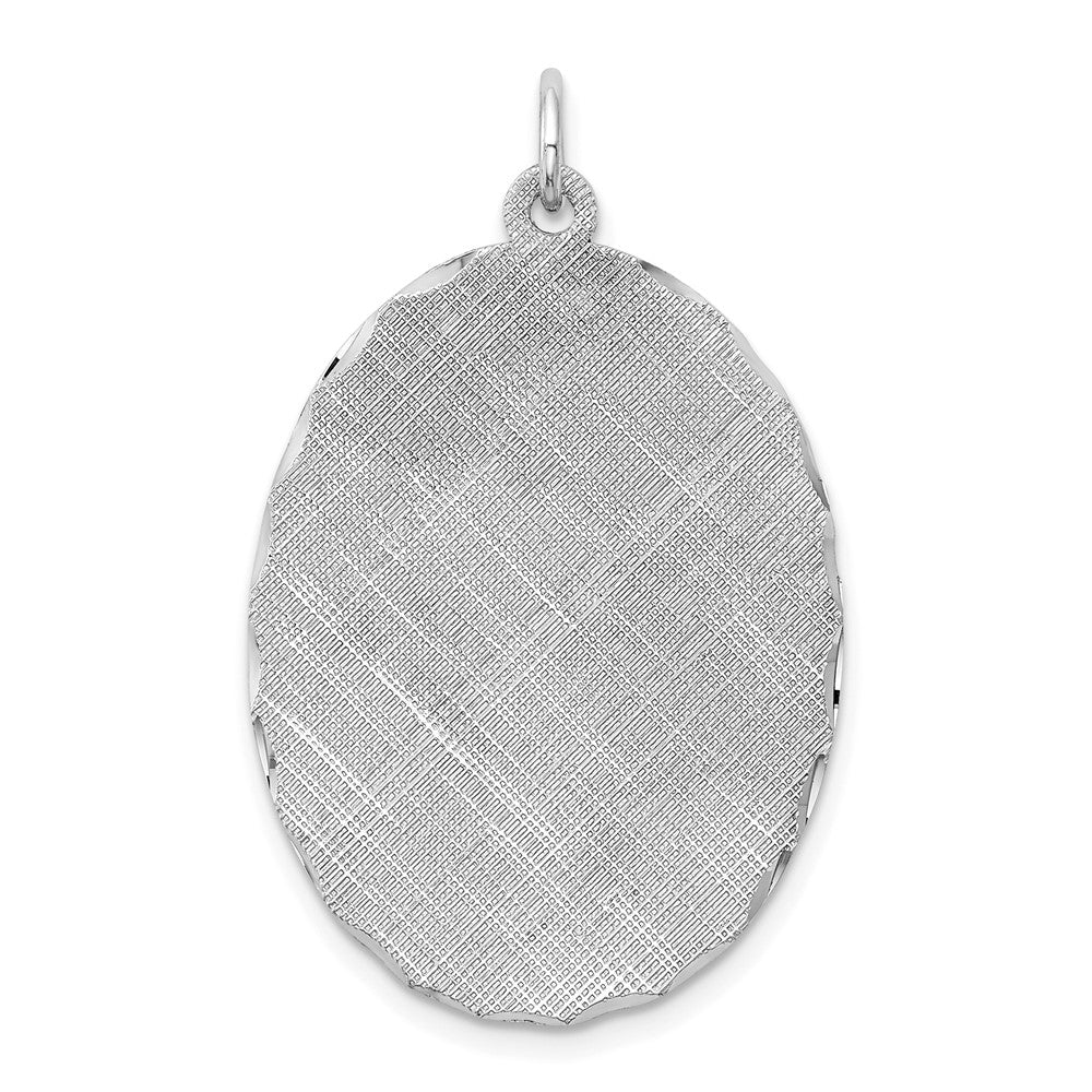 Sterling Silver Ss Rh-Plt Engraveable Oval Patterned Polished Front/Satin Back Disc Charm