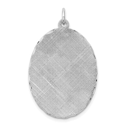 Sterling Silver Ss Rh-Plt Engraveable Oval Patterned Polished Front/Satin Back Disc Charm