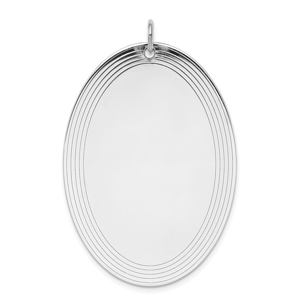 Sterling Silver Sterl Rh-Plt Engraveable Oval Polished Front/Satin Back Disc Charm