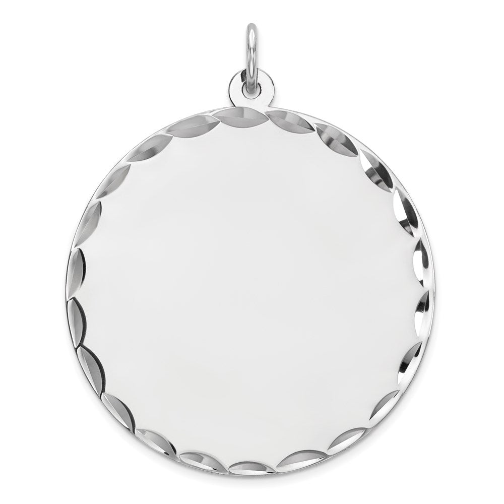 Sterling Silver Rhod-Plated Eng. Round Polished Front/Back Disc Charm