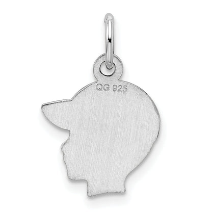 Sterling Silver Rhod-Plate Blue Enamel Right Facing Boy Head Disc Charm