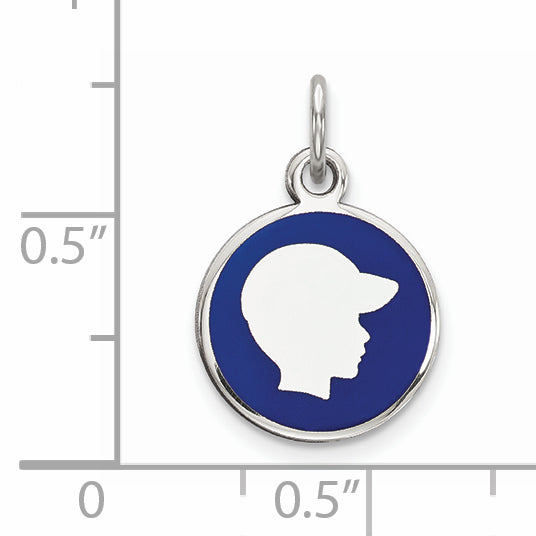 Sterling Silver Rhod-Plate Blue Enamel Right Facing Boy Head Disc Charm