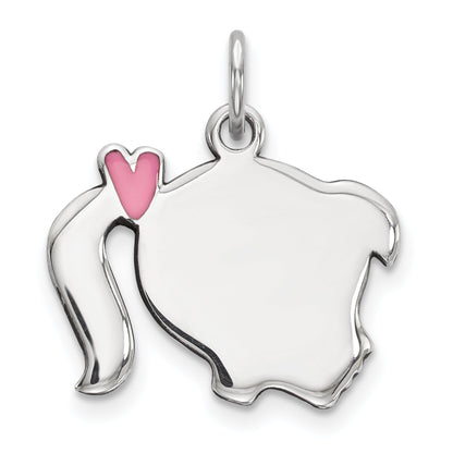 Sterling Silver Rhod-Plate Pink Enamel Right Facing Girl Head Disc Charm