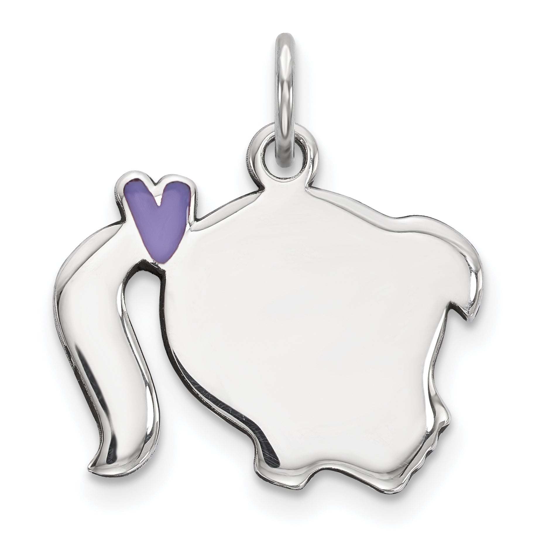 Sterling Silver Rhod-Plate Purple Enamel Right Facing Girl Head Disc Charm