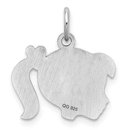 Sterling Silver Rhod-Plate Pink Enamel Left Facing Girl Head Disc Charm