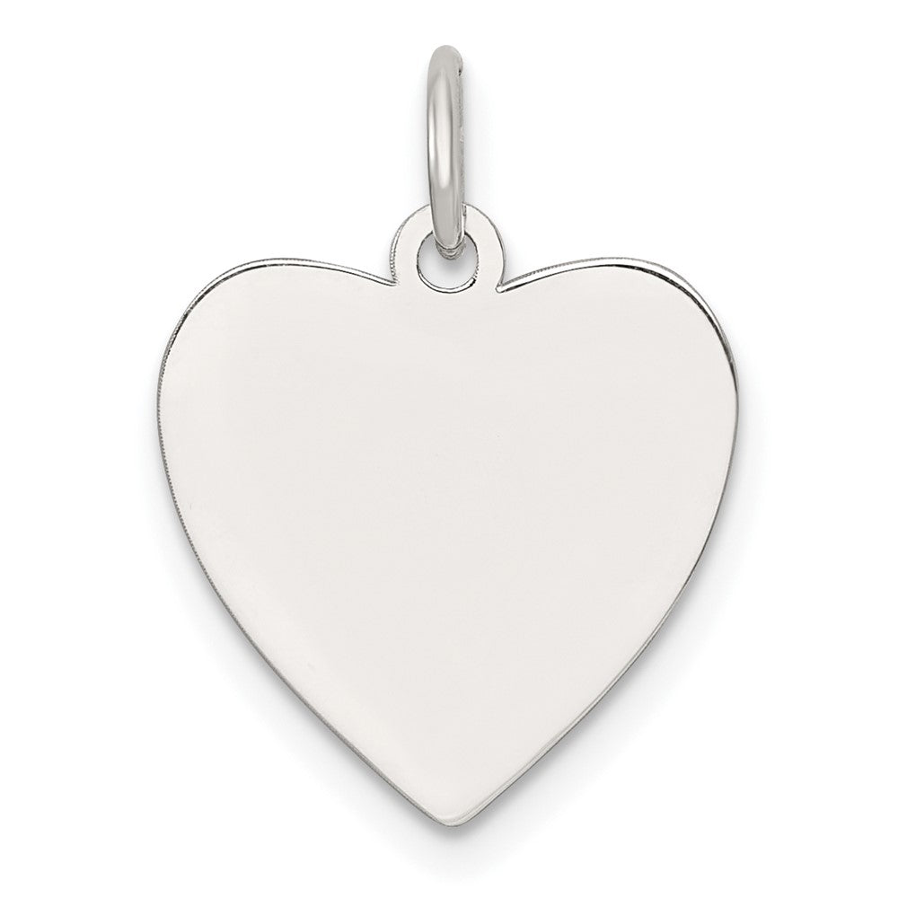 Sterling Silver Rh-Plt Engraveable Heart Polished Both Sides Disc Charm