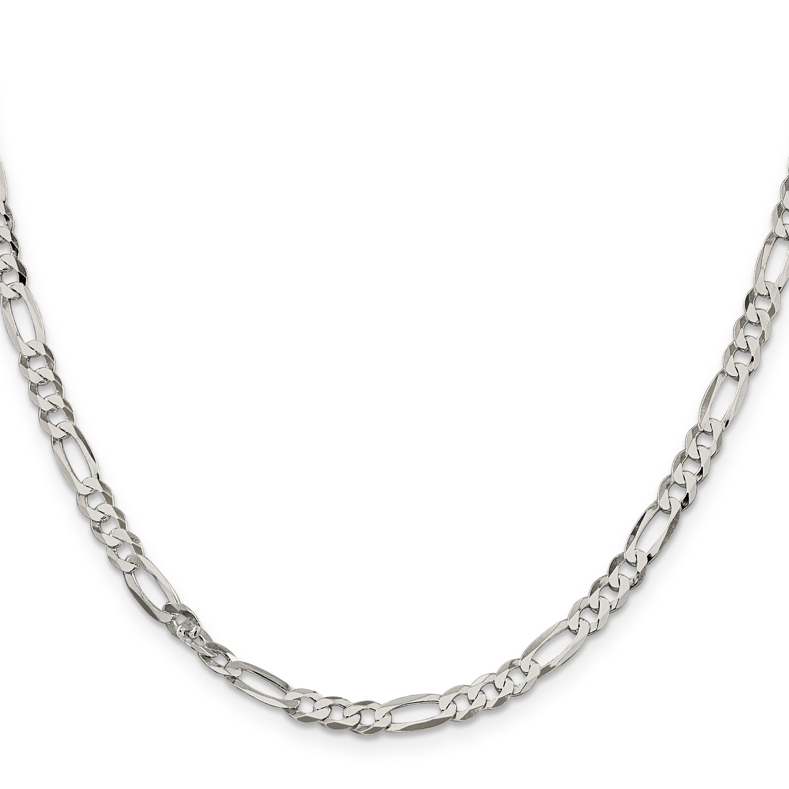 26 Inch Sterling Silver 4.5mm Lightweight Flat Figaro Chain Necklace