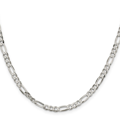 22 Inch Sterling Silver 4.5mm Lightweight Flat Figaro Chain Necklace