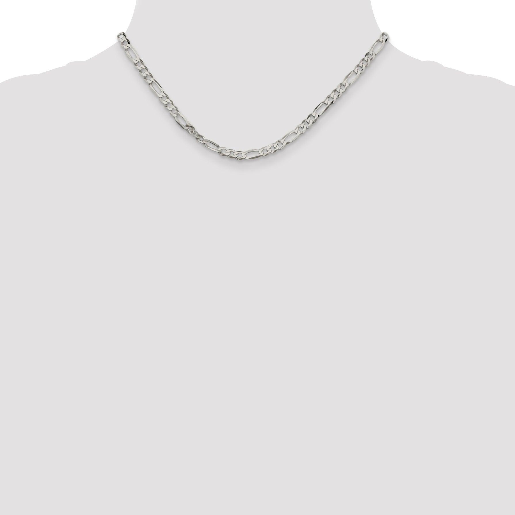 16 Inch Sterling Silver 4.5mm Lightweight Flat Figaro Chain Necklace