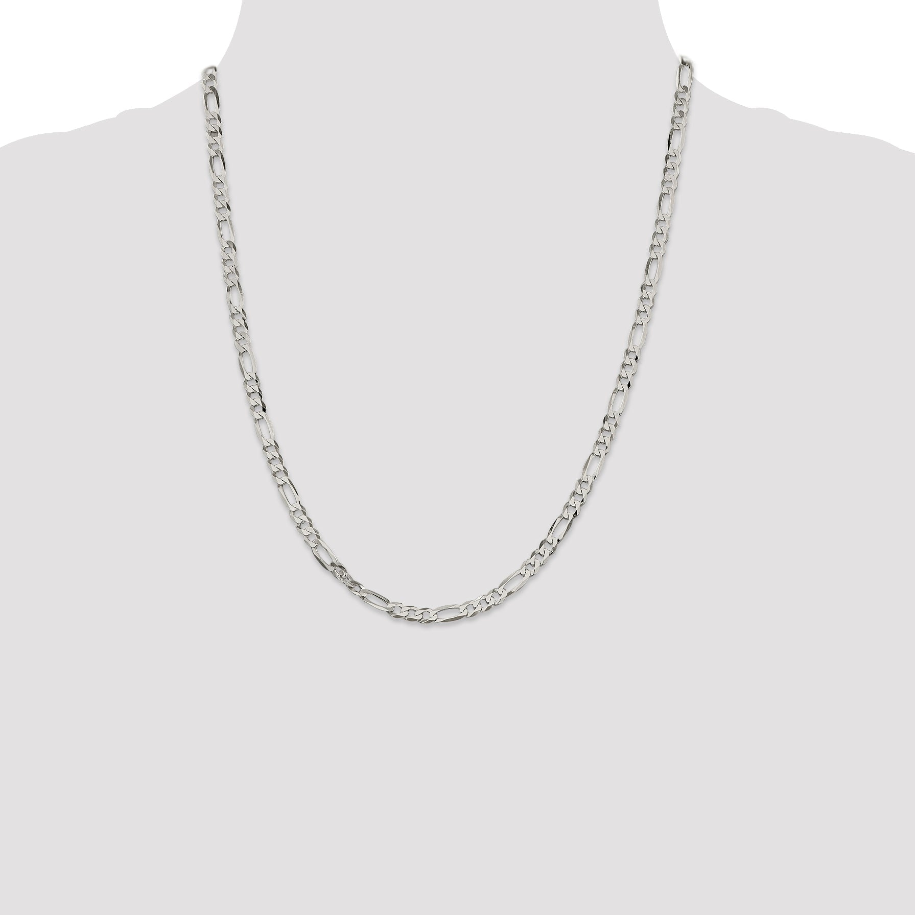 22 Inch Sterling Silver 4.5mm Lightweight Flat Figaro Chain Necklace