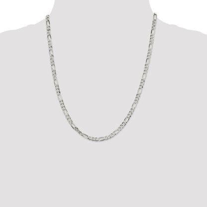 22 Inch Sterling Silver 4.5mm Lightweight Flat Figaro Chain Necklace