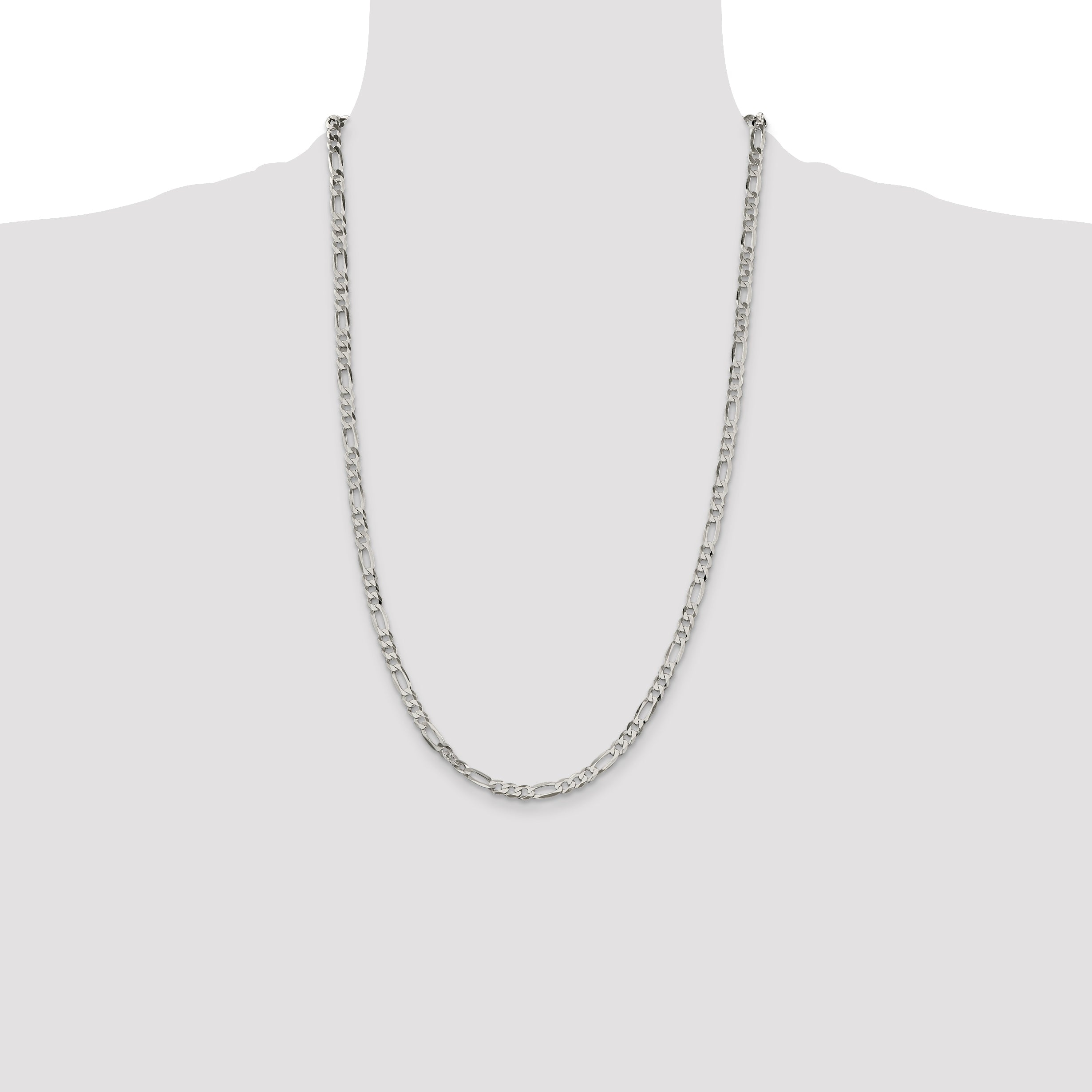 26 Inch Sterling Silver 4.5mm Lightweight Flat Figaro Chain Necklace