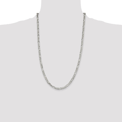 26 Inch Sterling Silver 4.5mm Lightweight Flat Figaro Chain Necklace