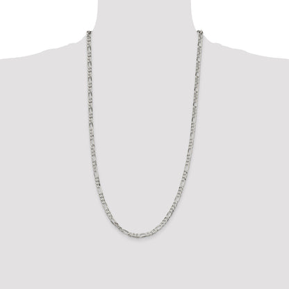28 Inch Sterling Silver 4.5mm Lightweight Flat Figaro Chain Necklace