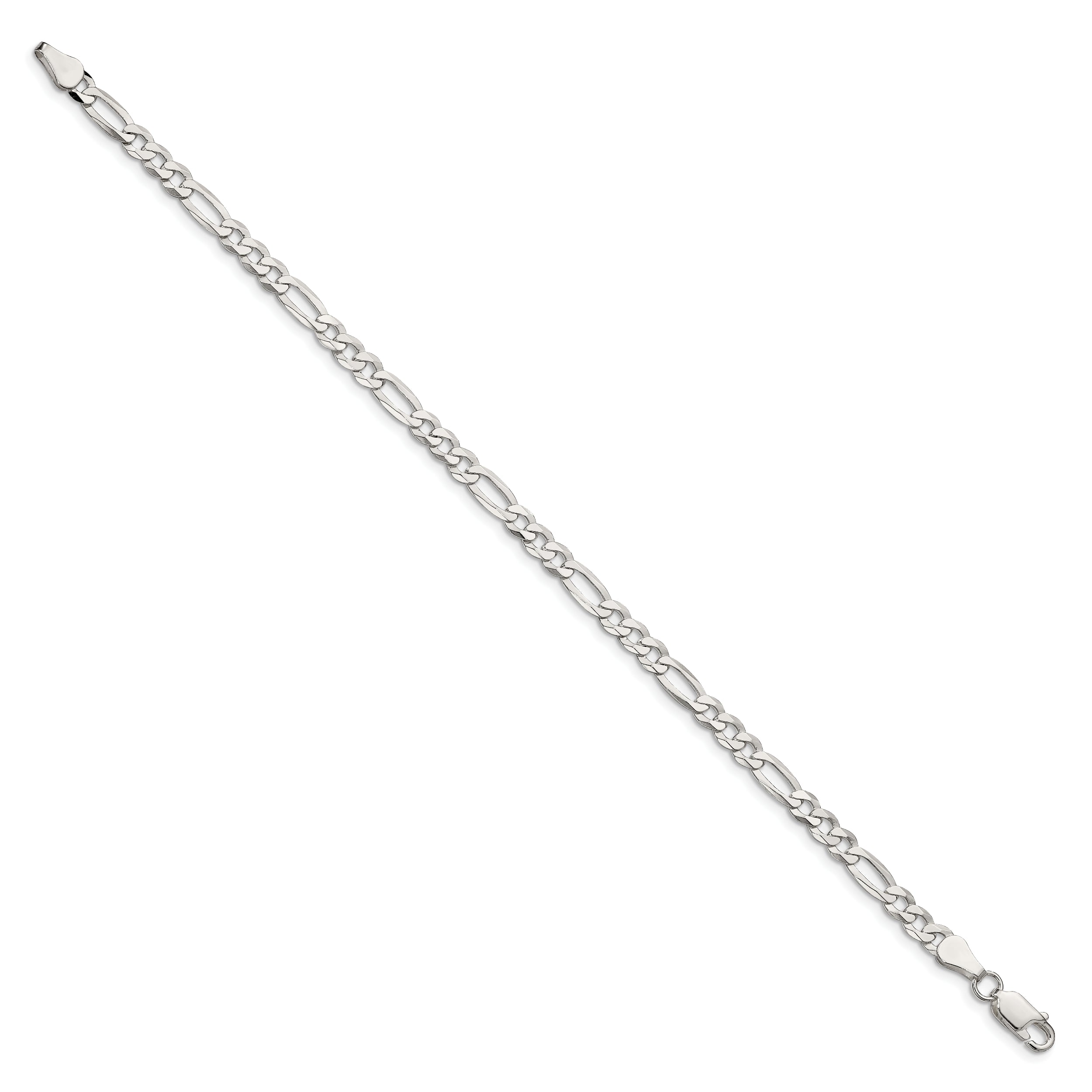 9 Inch Sterling Silver 4.5mm Lightweight Flat Figaro Chain Bracelet