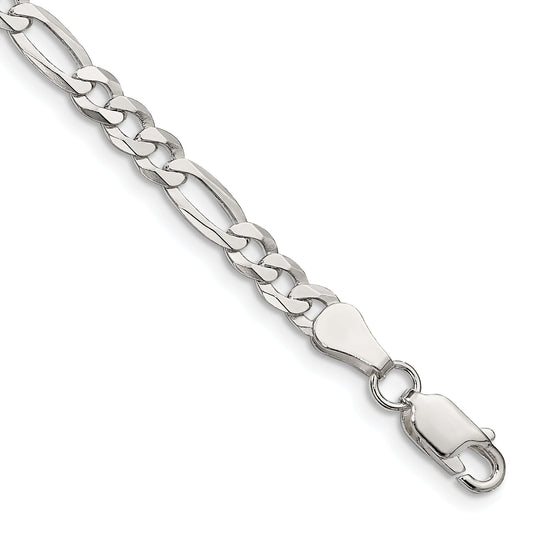 8 Inch Sterling Silver 4.5mm Lightweight Flat Figaro Chain Bracelet
