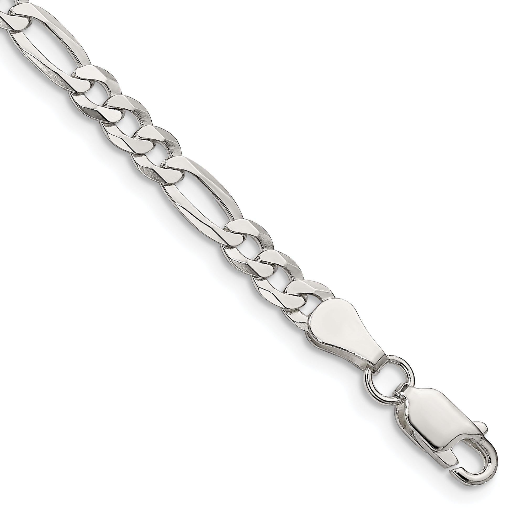 9 Inch Sterling Silver 4.5mm Lightweight Flat Figaro Chain Bracelet
