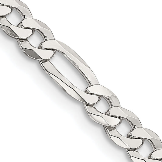 20 Inch Sterling Silver 4.5mm Lightweight Flat Figaro Chain Necklace