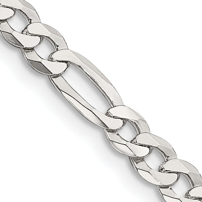 18 Inch Sterling Silver 4.5mm Lightweight Flat Figaro Chain Necklace
