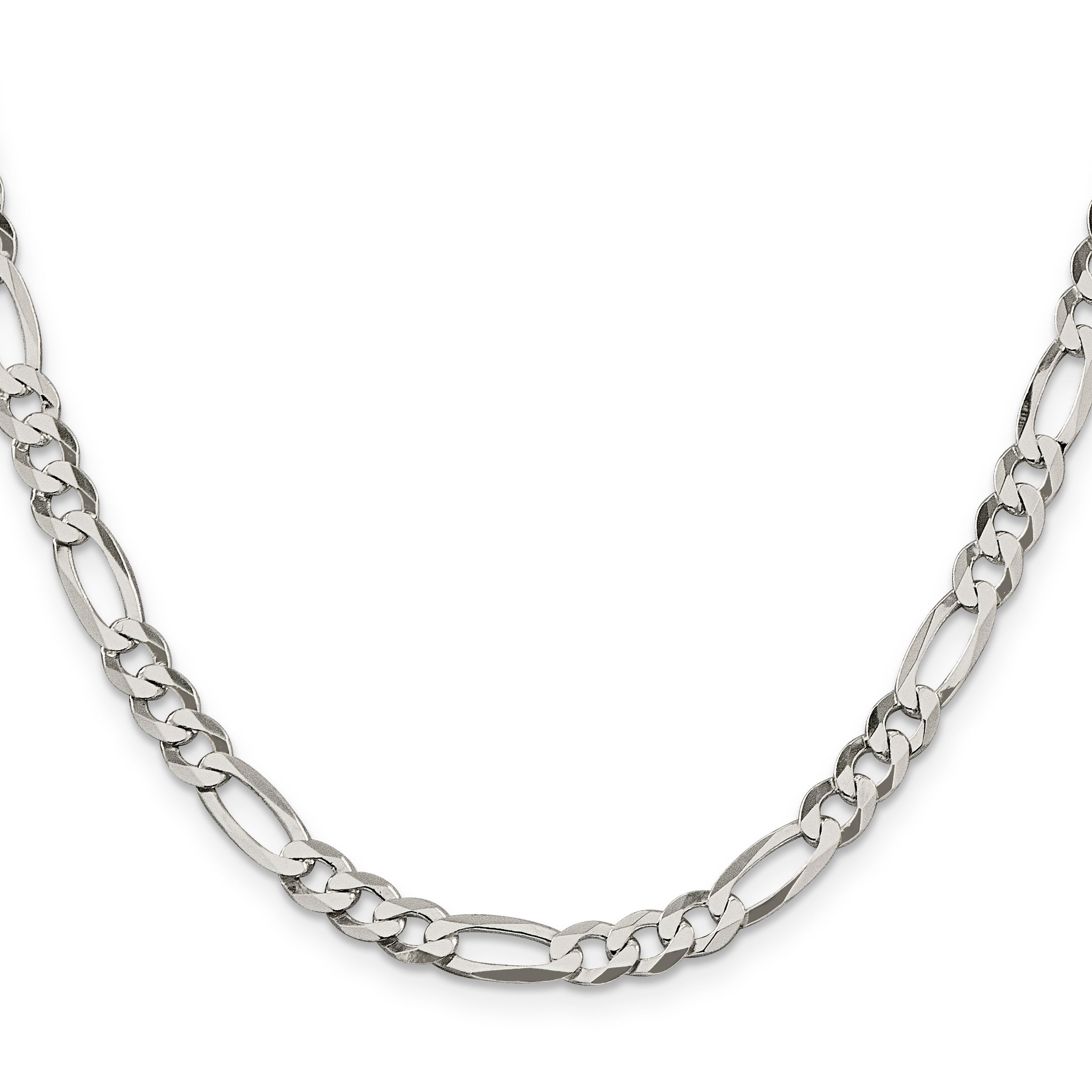 28 Inch Sterling Silver 5.5mm Lightweight Flat Figaro Chain Necklace