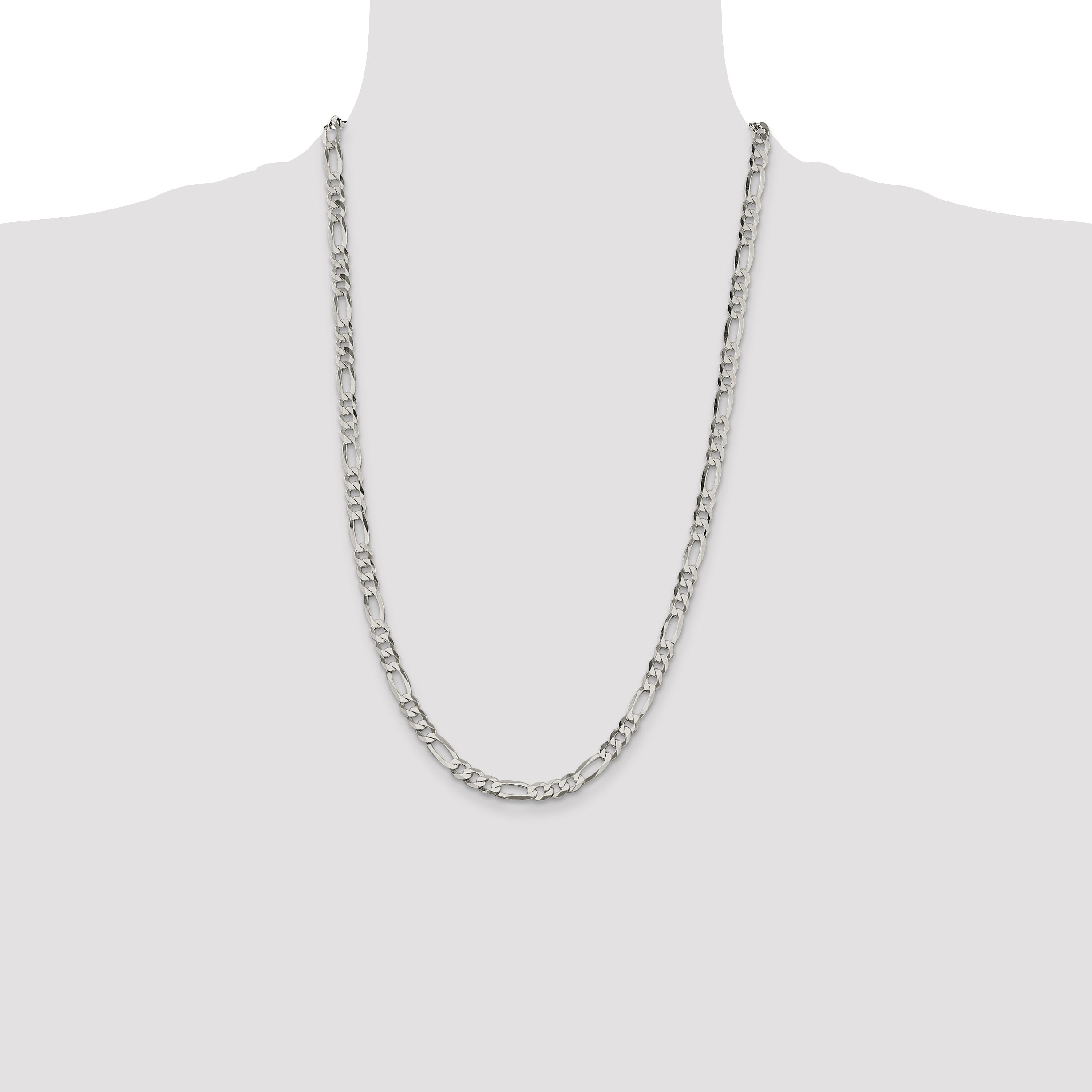 26 Inch Sterling Silver 5.5mm Lightweight Flat Figaro Chain Necklace