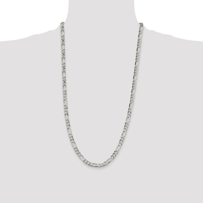 28 Inch Sterling Silver 5.5mm Lightweight Flat Figaro Chain Necklace