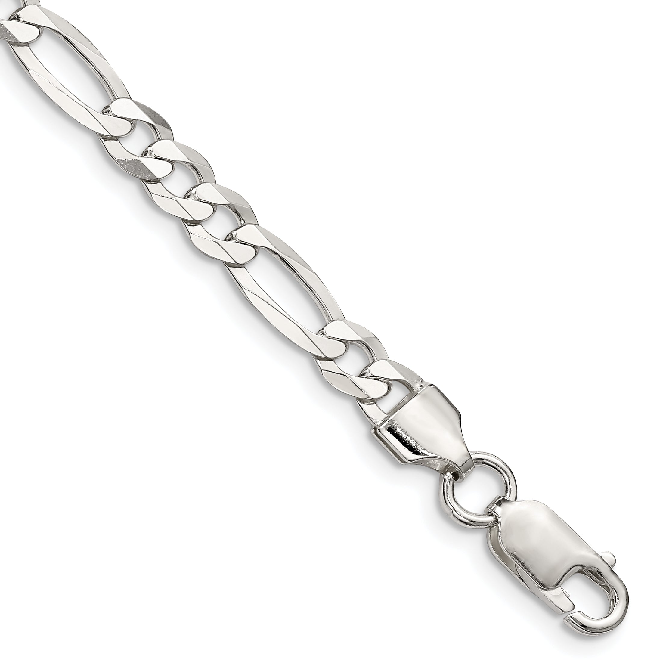 7 Inch Sterling Silver 5.5mm Lightweight Flat Figaro Chain Bracelet