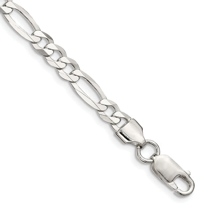 9 Inch Sterling Silver 5.5mm Lightweight Flat Figaro Chain Bracelet
