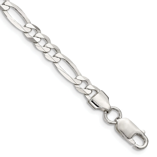8 Inch Sterling Silver 5.5mm Lightweight Flat Figaro Chain Bracelet