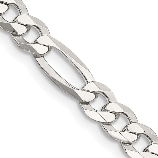 22 Inch Sterling Silver 5.5mm Lightweight Flat Figaro Chain Necklace