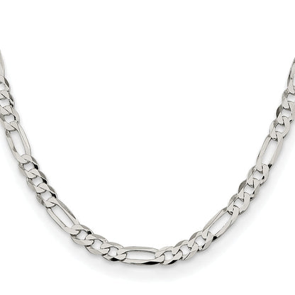 18 Inch Sterling Silver 7.0mm Lightweight Flat Figaro Chain Necklace